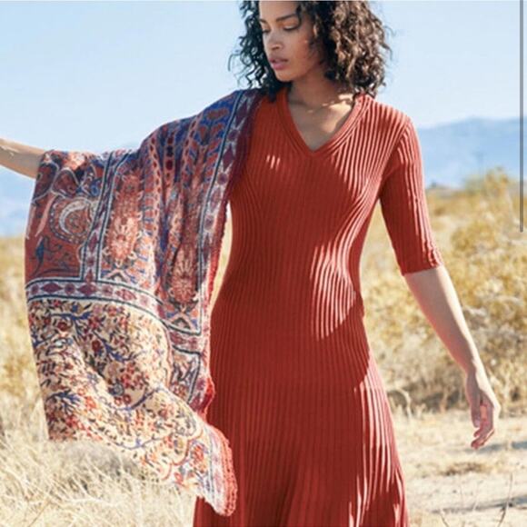 Peruvian Connection Turino Rust Ribbed Maxi Dress - Picture 3 of 7